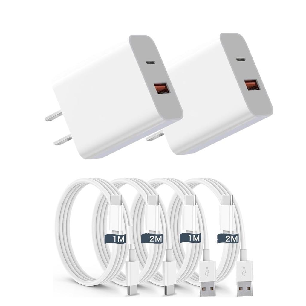 Set of 4 Cables x 3 for Fast PD20W Data and Disconnection Durable USB Charger Compatible with iPhone iPad and Various Android Devices USB-C (1m + 2m)