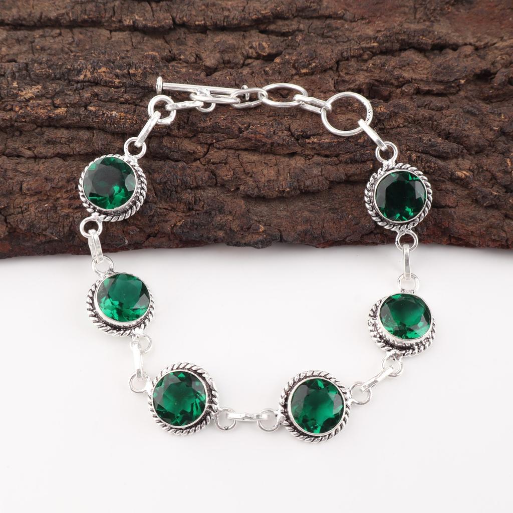 Chrome Diopside Gemstone 925 Sterling Silver Handcrafted Jewelry Bracelet 7-9" RB-16-1