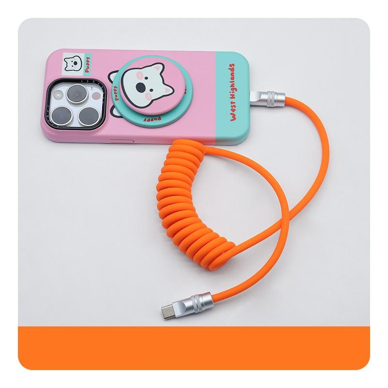 CarPlay Car Fast Charging Silicone Spring Data Cable Is Suitable for iPhone 17 Android Fast Charging Cable
