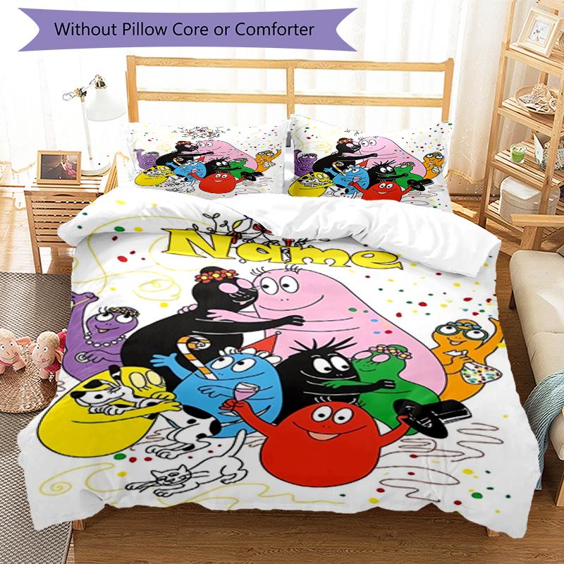 3pcs Custom Name Barbapapa Bedding Set Duvet Cover Closure Includes 1 Duvet Cover & 2 Pillowcases, Soft and Comfortable for All Seasons.