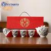 Su's Heritage Ceramic Ink Dragon Tea Set - 1 Pot, 4 Cups