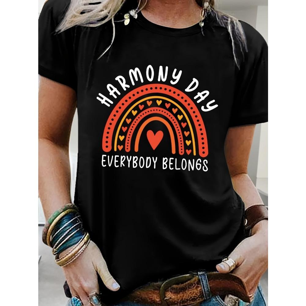 

Casual Women s T-Shirt Summer Short Sleeve Top Rainbow Pattern Decal Crew Neck Loose S