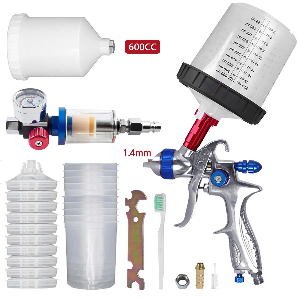

H887 Spray Gun Full Kit HVLP 1.4/1.7mm Car Paint Gun with Adaptor/Air Regulator/10PCS 600cc Paint Mixing Cups For Cars Painting