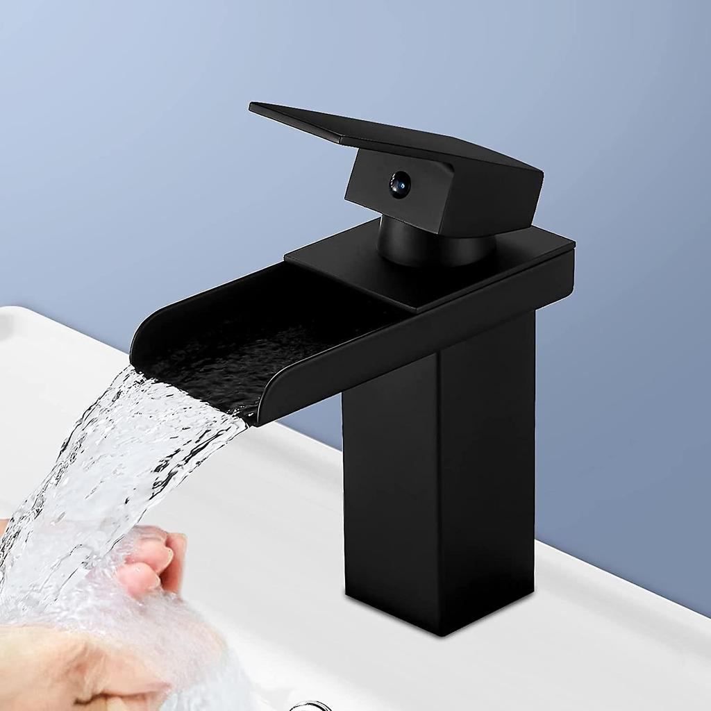 Black Basin Faucet, Waterfall Bathroom Faucet, Hot and Cold Water Optional, Water-saving Ceramic Valve