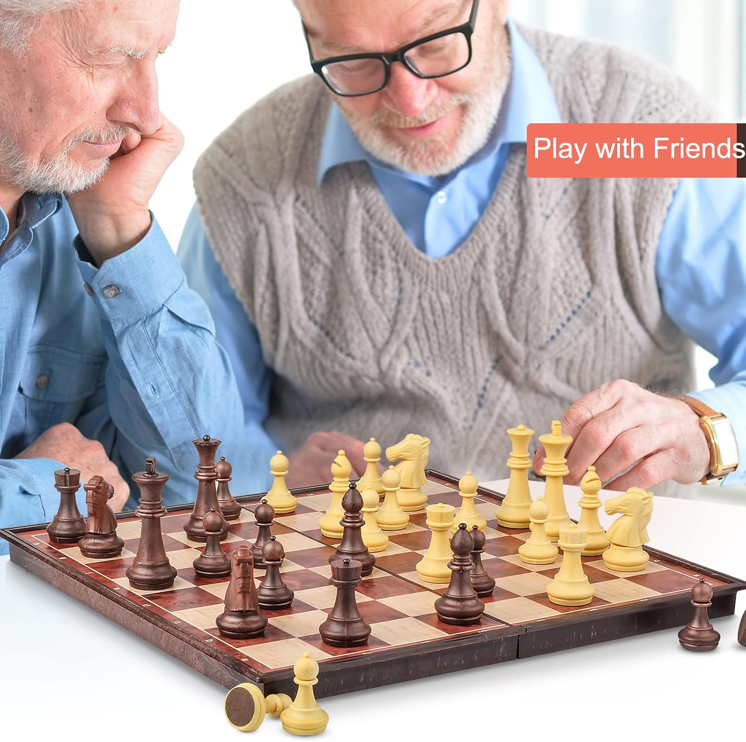 

Магнитный дорожный шахматный набор, 8-дюймовая складная доска под дерево, портативная карманная игра для взрослых и детей United States