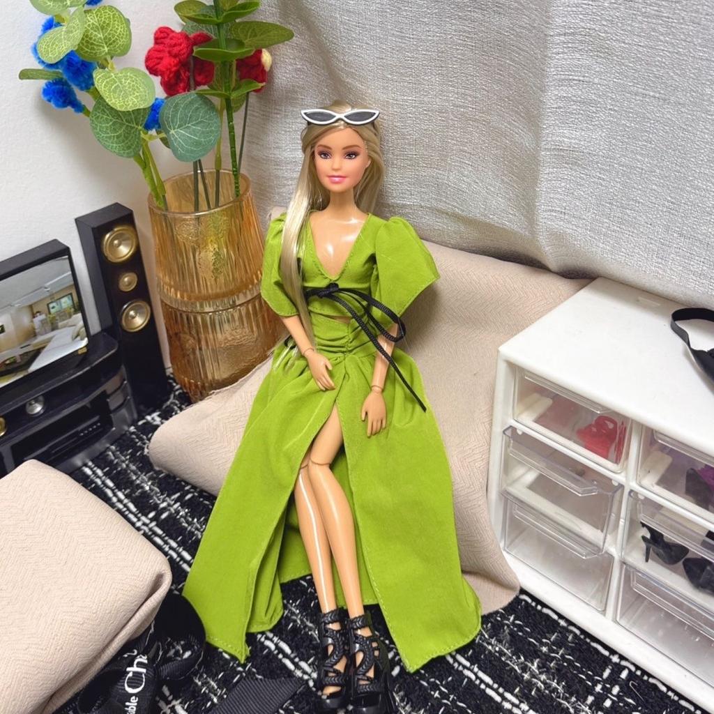 30cm FR Supermodel Star Princess Doll Toys 1/6 BJD Doll Fashion Design Green Dress Golden Long Hair Joints Movable Dress Up Toys