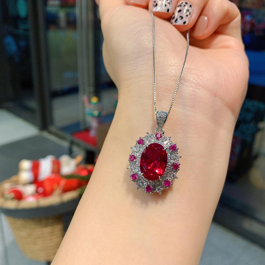 Pendant Necklace Women'S Creative Micro-Inlaid Zircon Sea Blue Red Corundum Sapphire Blue Women'S Pendant Necklace