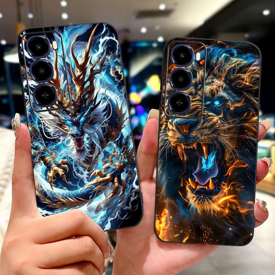 Cool Dragon Lion Tiger Cartoon 2D Printed Pattern Casing For Itel City 100 City100 Case Soft Silicone Black Back Cover Landscape