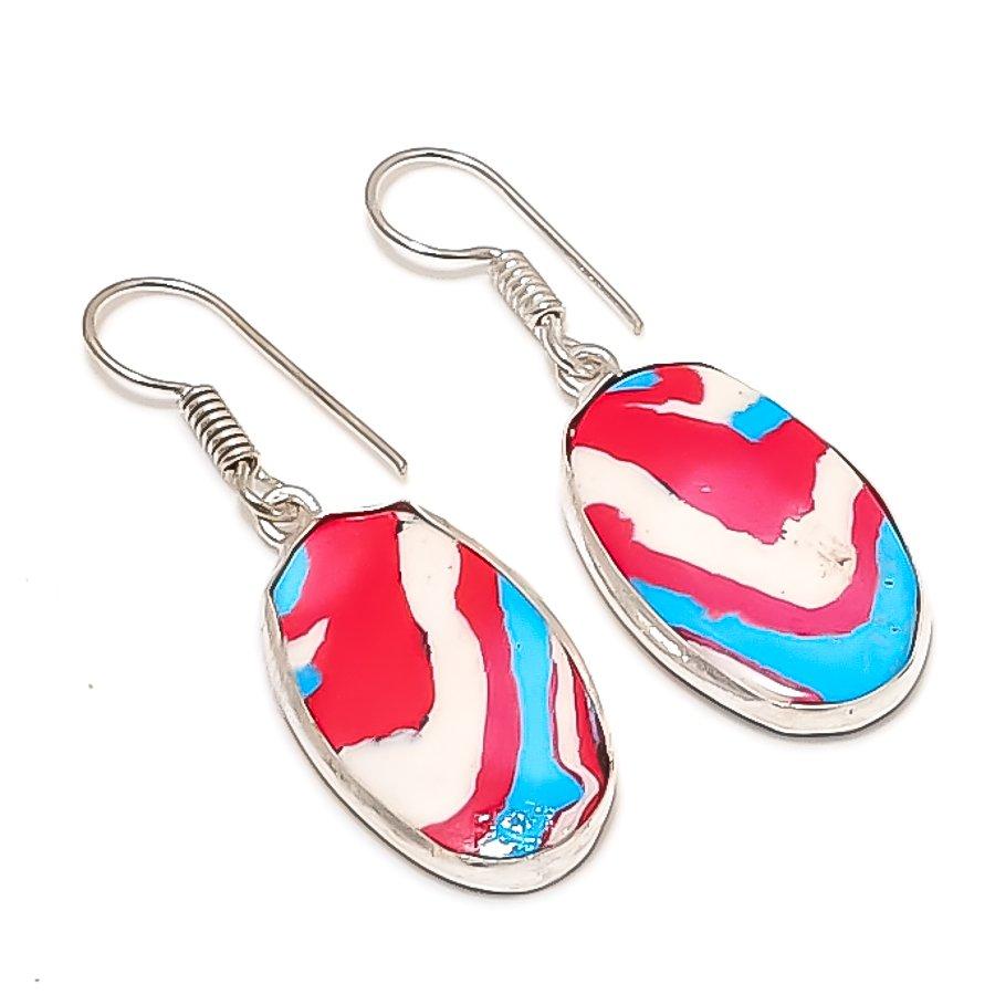 

Rainbow Calsilica Handmade 925 Sterling Silver Jewelry Earring 1.62 C1H28