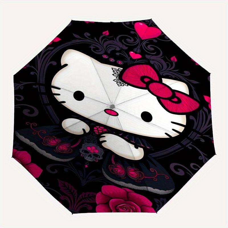 Hello Kitty,Gothic Style Automatic Folding Umbrella-Simple 8-Rib Design, Bright Cartoon Pattern, Durable Iron Frame, Suitable For Travel, Ou