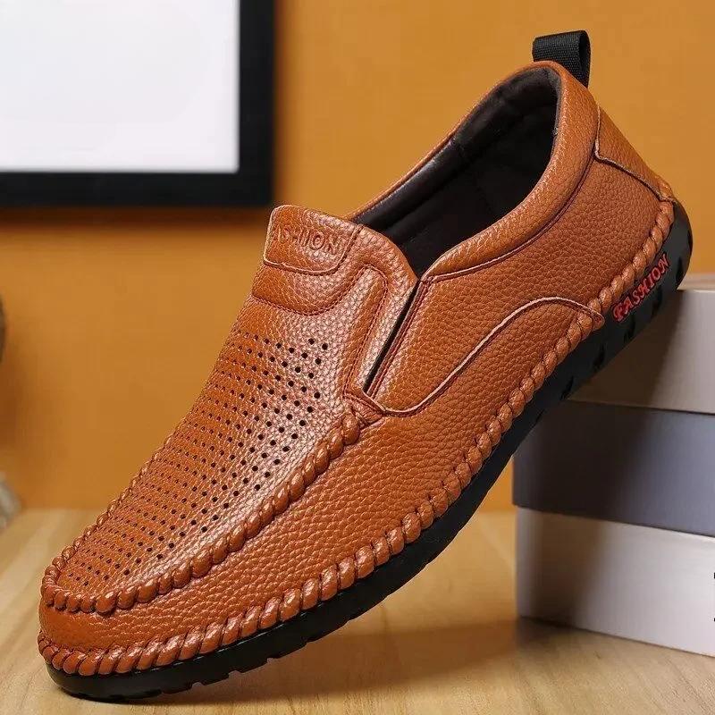 2025 Novo Estilo Transfronteiriço Couro de Vaca Tênis Masculinos Face Macia Antiderrapante Sapatos Simples Sapatos Casuais Sola de Borracha Respirável