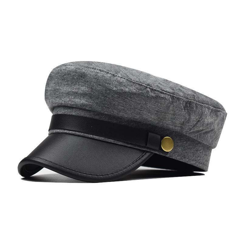 Womens Leather Beret Hat Flat Top Breathable Cotton Peaked Cap British Style Vintage Fashion Octagon Hat for Daily Outdoor Wear