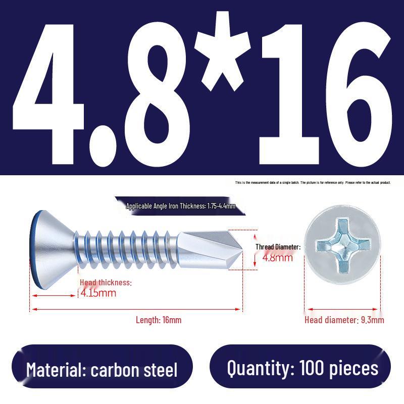 Phillips Flat Head Blue Zinc Plated Stainless Steel Self-Drilling & Self-Tapping Screws M3.9-M5.5