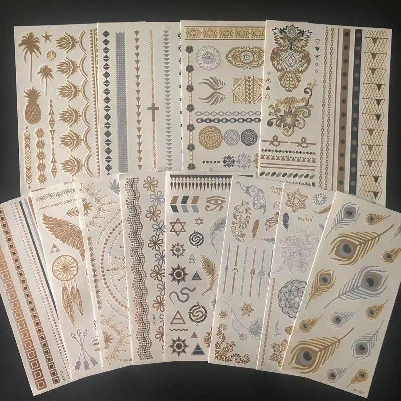Bronzing Tattoo Sticker Set Gold Silver Yhmtsticker Tattoo Waterproof Sticker