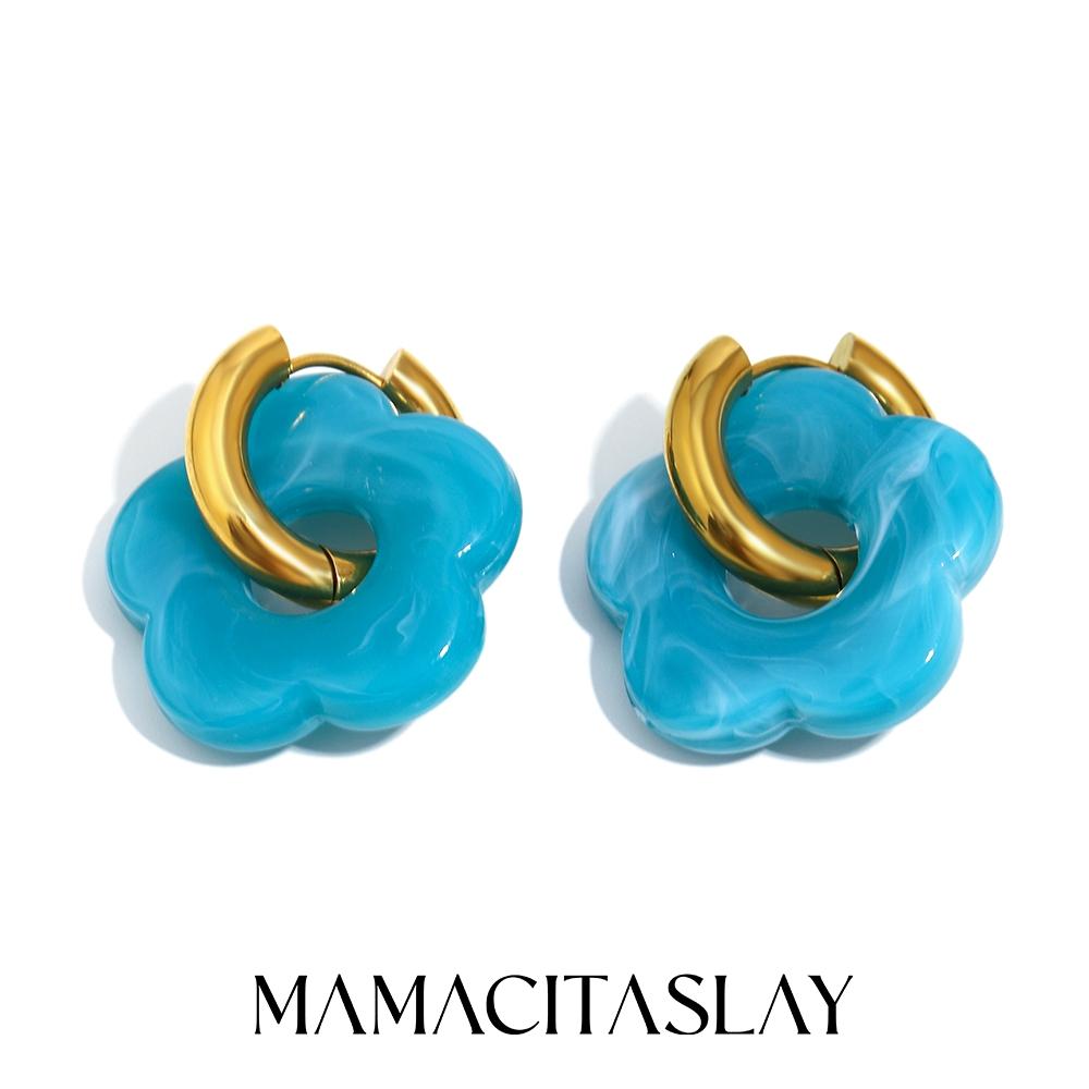 MamacitaSlay 316L Stainless Steel Acrylic Flower Hoop Earrings 18K Gold Plated Waterproof Jewelry Women's Elegant Earrings Gift