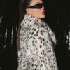 Women's leopard print imitation fur jacket fox hair long coat toka hooded winter mink trench coat fur