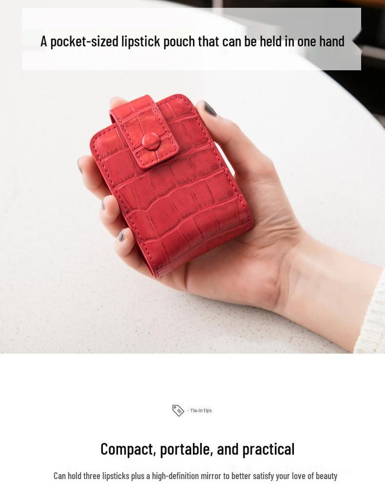 Xiangyin Tragbare Leder-Make-up-Tasche mit Spiegel für Damen