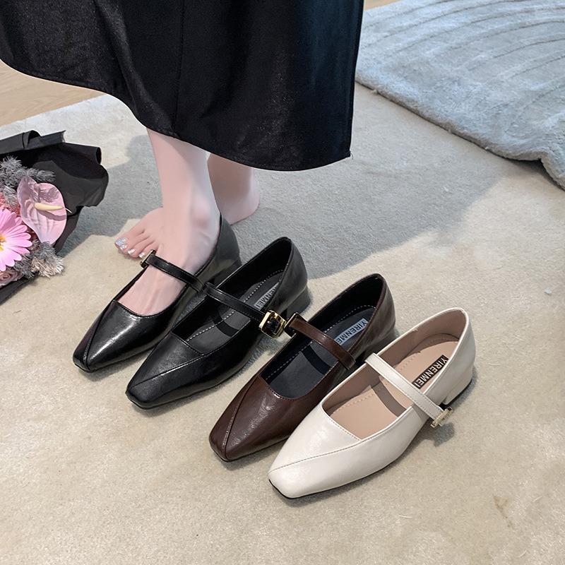 High heels women's autumn new retro square head thick heel with temperament shallow mouth versatile single shoes