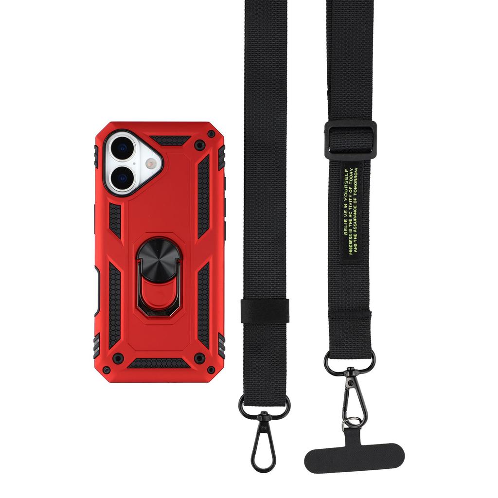 For iPhone 17 Case with Shoulder Strap Kickstand PC+TPU Phone Cover