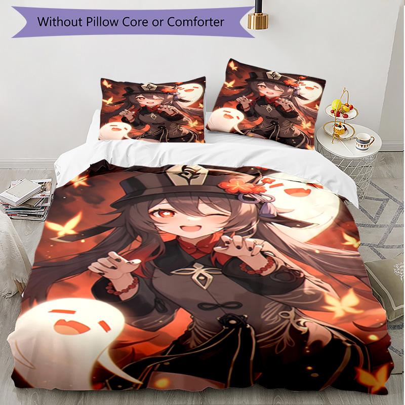 3pcs Duvet Cover Set (1*Duvet Cover + 2*Pillowcase, Without Core), Genshin Impact Print Soft All‑Season Bedding Set, Home Bedroom Decor Gift