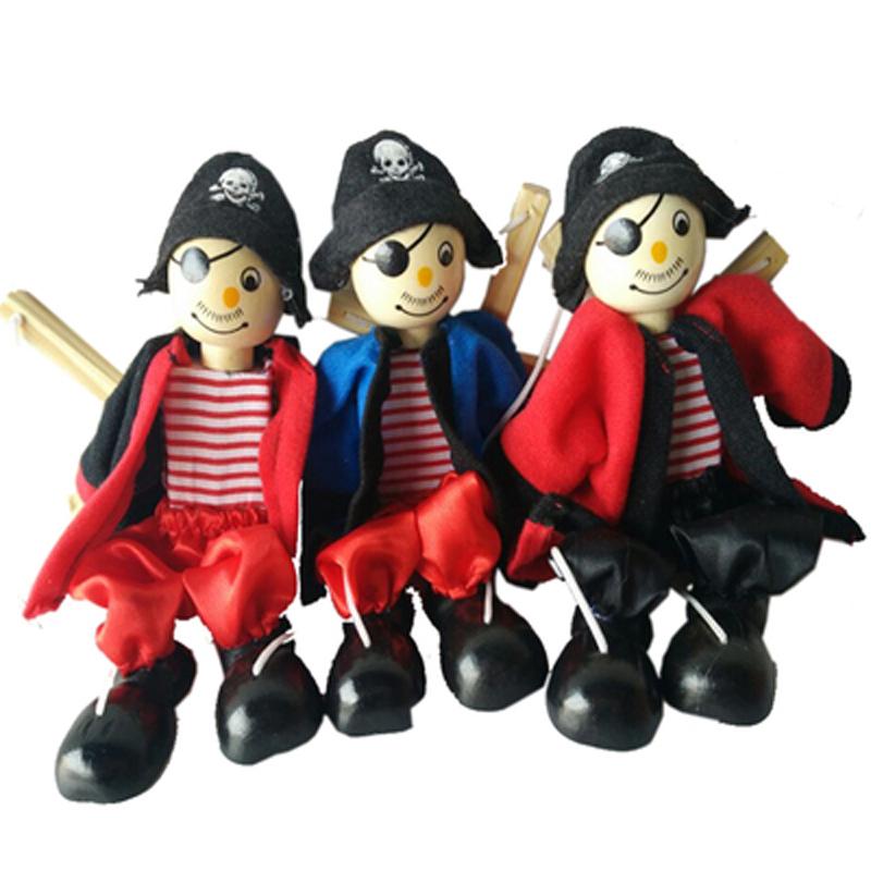 New Funny Pull String Puppet Pirate Wooden Marionette Puppet  Joint Activity Doll,Interactive Puppet Toys Wooden Marionette