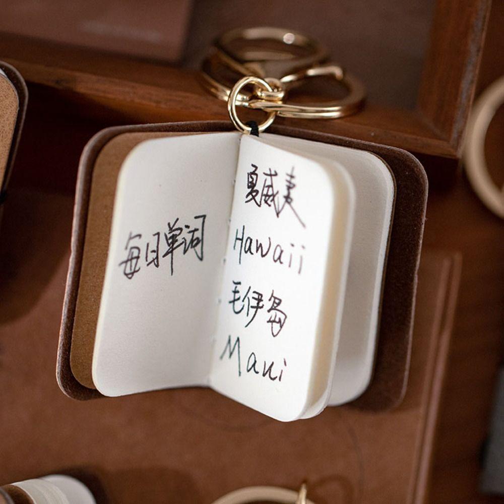 Retro Tiny Leather Notebook Charm Decorative Mini Pocket Notepad Keyring Backpack Decoration
