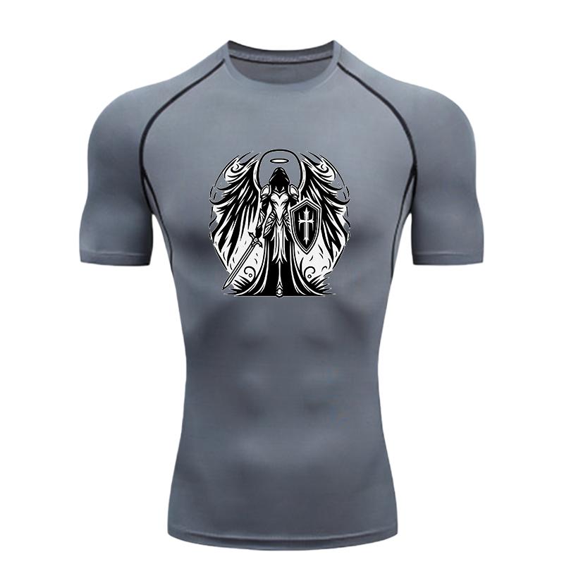 Angel Warrior  Men's Sports T-shirt Training Fitness Compression Shirt Rashgard Tops Quick Dry Short Sleeve T-Shirt