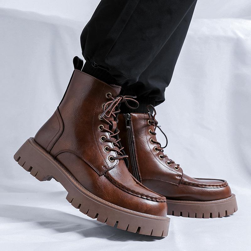 Men's popular locomotive boots big boots thick-soled straps medium-top Martin boots British style round head high boots 86689-R