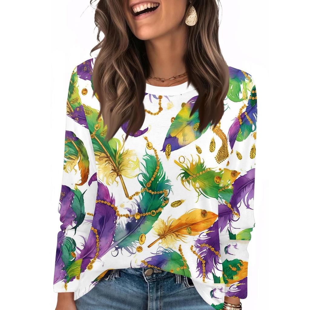 Long Sleeve Shirts For Women Cute Print Graphic Tees Blouses Casual Plus Size Basic Tops Pullover