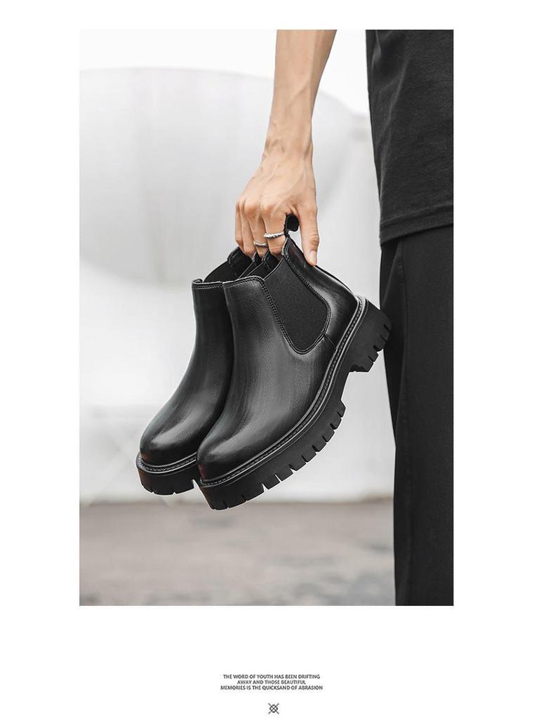 Men's Luxury British Chelsea Boots - Thick Sole, High Top, Black/Brown Leather Ankle Boots