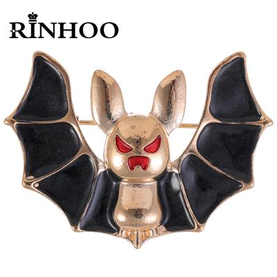 Rinhoo Gotyckie Czarne Emaliowane Broszki Nietoperze Dla Kobiet Mężczyzn Vintage Czerwone Oczy Cyrkonia Nietoperz Przypinki do Klapy Zwierzę Odznaka Biżuteria na Halloween
