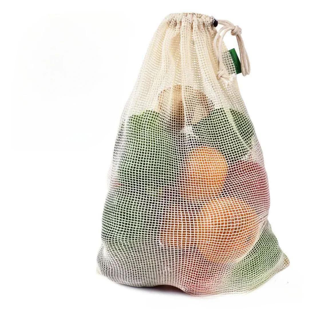 

1 шт. Хлопковые сетчатые мешки для овощей, мешок для продуктов, многоразовый хлопковый сетчатый мешок для хранения овощей, кухонный мешок для фруктов и овощей со шнурком