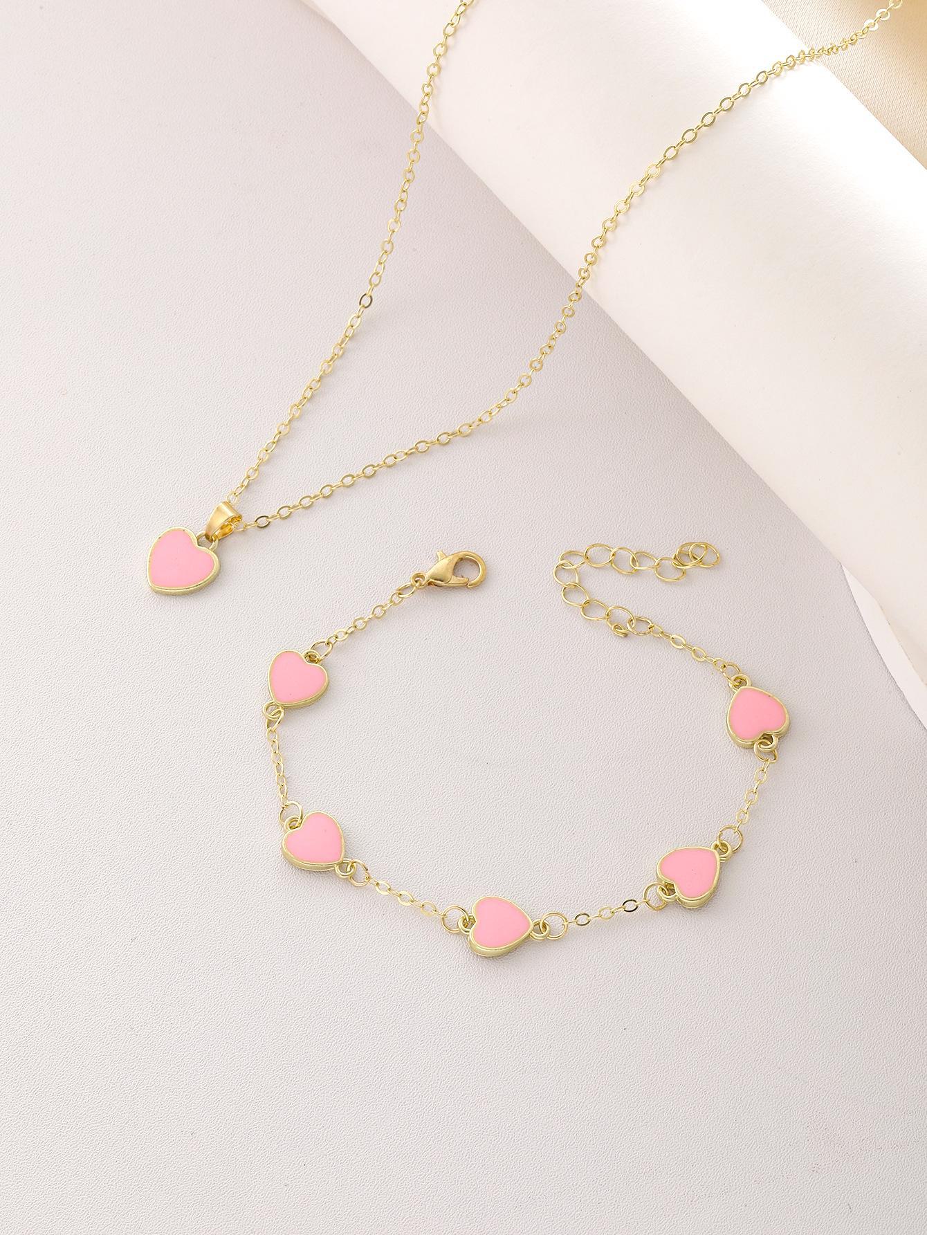 

Элегантный комплект украшений в форме сердца: Ожерелье, Браслет и Серьги - Современный, Универсальный и Стильный Дизайн для Женщин CK0680 Necklace + Bracelet розовый