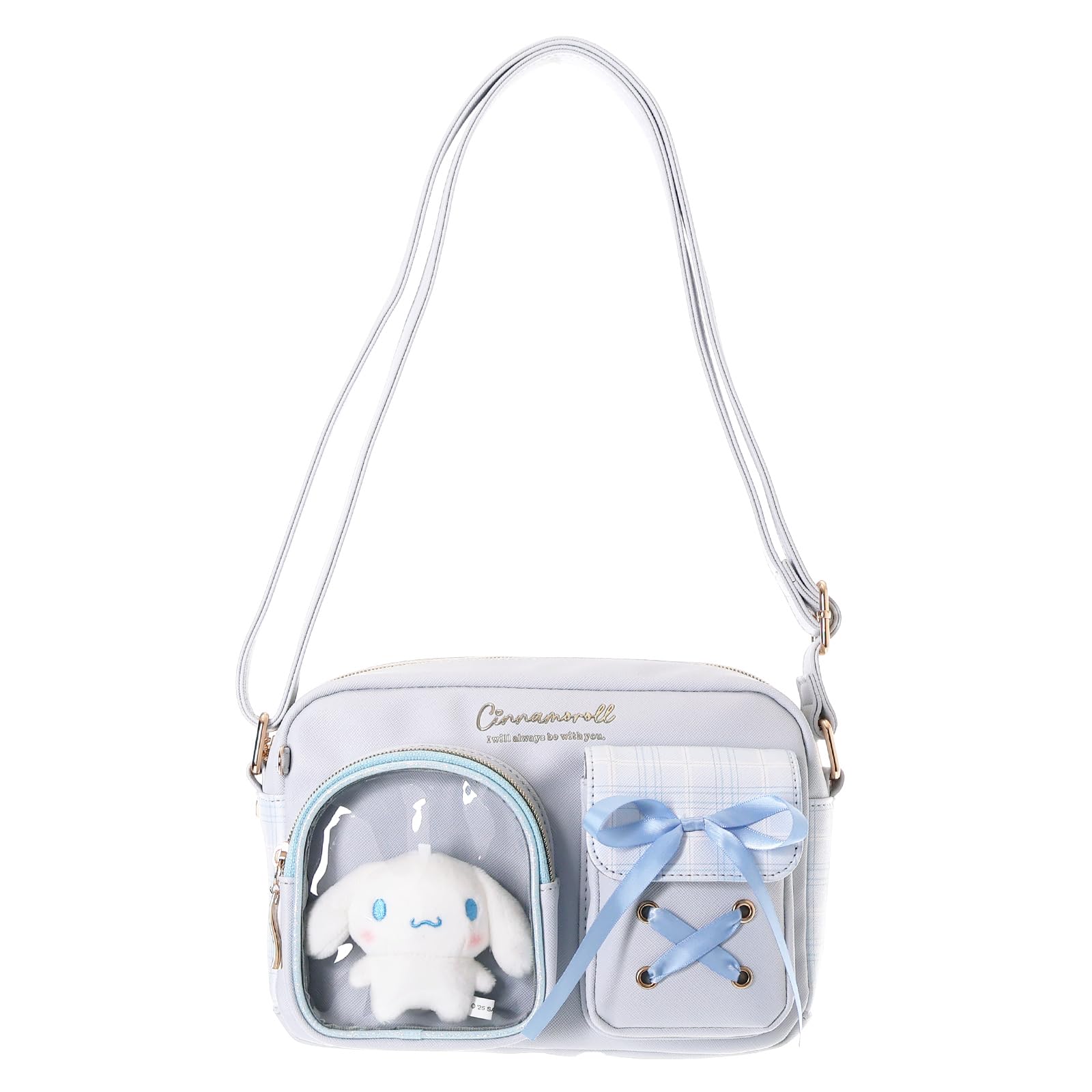 

Sanrio Characters Checkered Shoulder Bag with Plush 16 x 22 x Synthetic Leather Toy, 7.5cm, (Cinnamoroll)