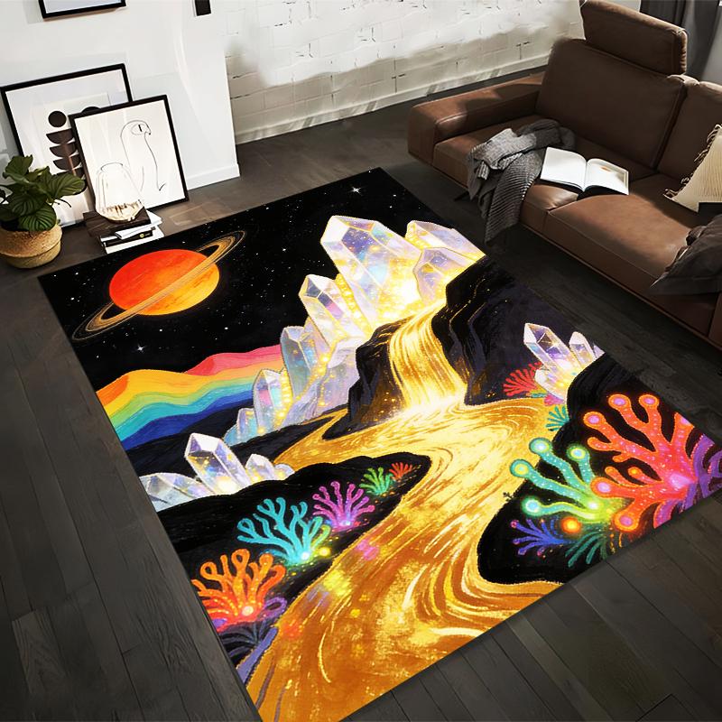 

Galaxy Crystal River Carpet with Saturn, Rainbow, and Neon Coral Design Suitable for use as an anti-slip for living room bedroom sofas 40x60cm( 15x23in )