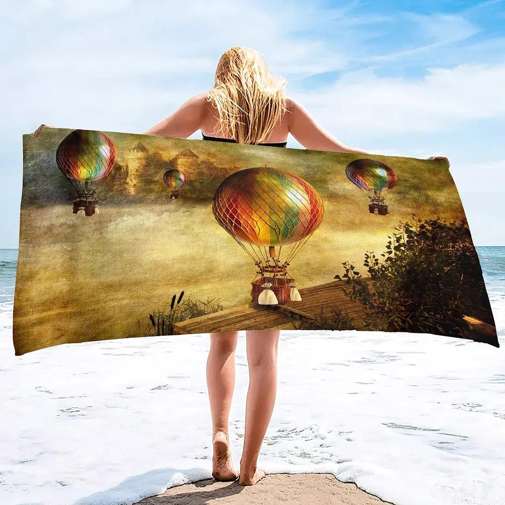 Colorful Hot Air Balloon Print Soft Beach Towels,Microfiber Lightweight Thin Beach Towels,Compact Sand Free Swim Pool Blanket