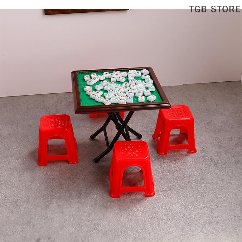 1 Set Mahjong Table And Chair Kit Home Model Doll House Furniture Accessories 1/12 Dollhouse Miniature Decor Toy
