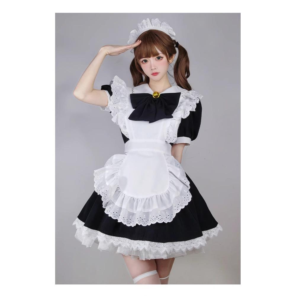 Cute Lolita Bunny Girl Cosplay Black and White Maid Outfit Lolita Dress Women's Skirt
