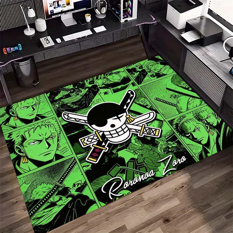 Red Pirate Skull Cross Swords Area Rug, Shanks Comic Collage Print Non Slip Floor Carpet for Living Room Bedroom Decor