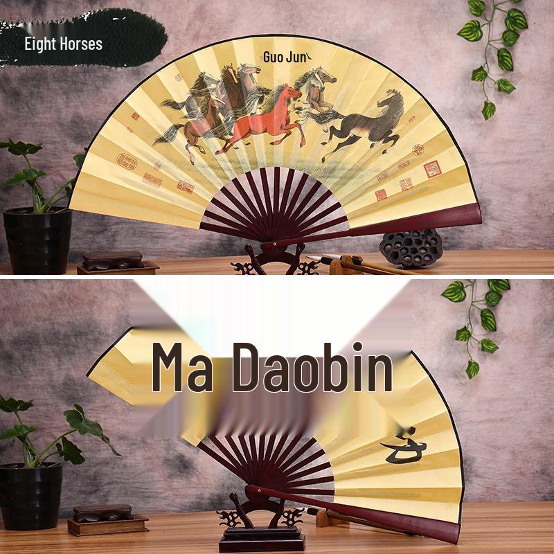 Traditional Chinese Silk Bamboo Folding Fan with Ink Landscape