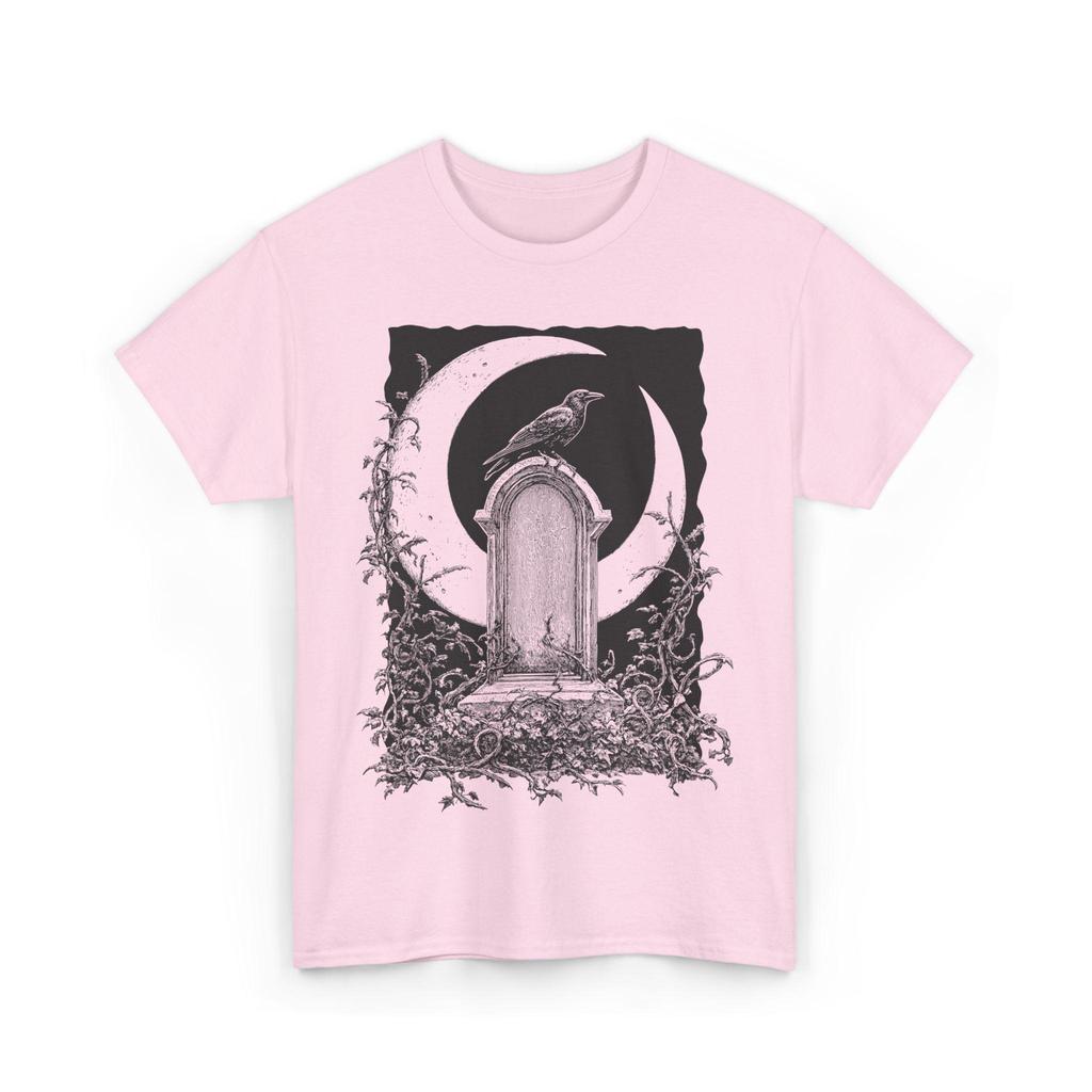 Gothic Raven Tombstone Graveyard Crescent Moon T-shirt Dark Academia Aesthetic Vintage Cemetery Spooky Clothing