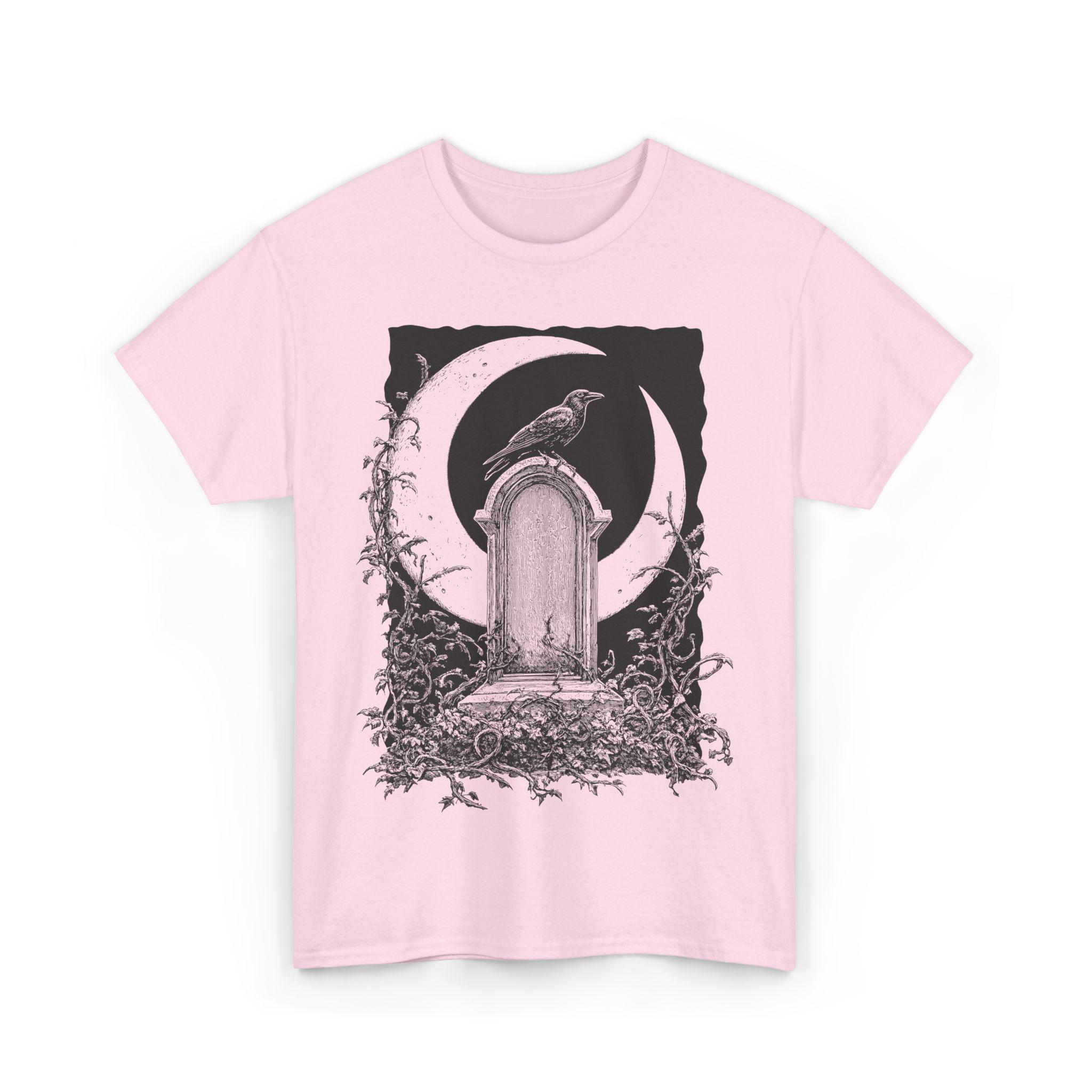 Gothic Raven Tombstone Graveyard Crescent Moon T-shirt Dark Academia Aesthetic Vintage Cemetery Spooky Literary Men Clothing S