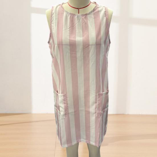 Vestido Casual para Mujer, Minivestido Camiseta sin Mangas de Cuello Redondo, Vestido de Verano a Rayas para Vacaciones con Bolsillos