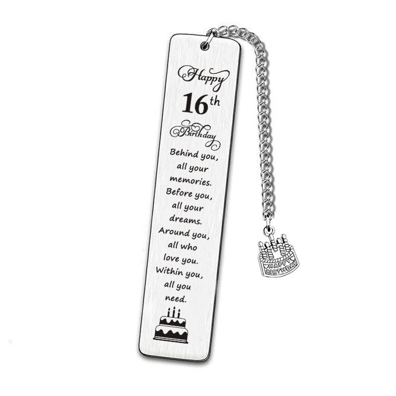 Металлическая закладка из нержавеющей стали, закладка на день рождения, подарок, может быть лазерная, аксессуар для торта, металлическая закладка, брелок из нержавеющей стали для рюкзака, сумки, подвеска 2.6*13CM