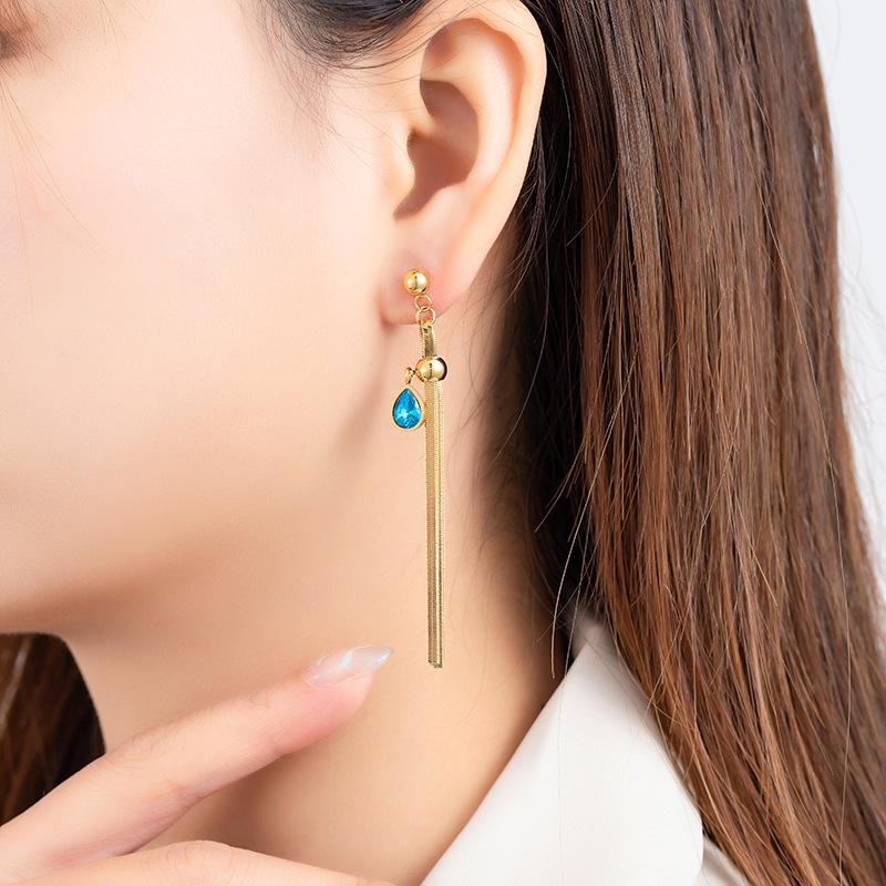 Stainless Steel Zircon Pendant Tassel Drop Earrings for Women Girls Ear Jewelry Party Gifts