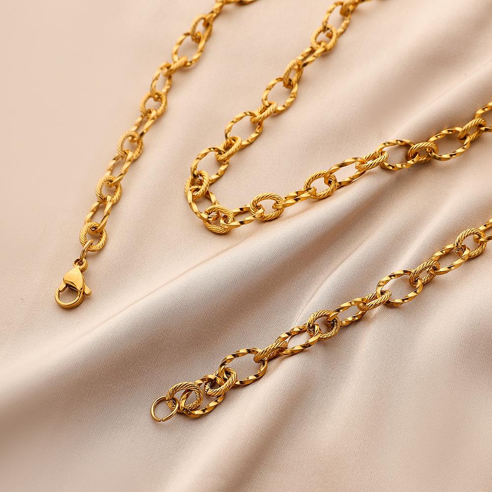 Simple and Fashionable Men's Gold Double Buckle Single Chain Necklace Ins Wind Titanium Steel Niche Necklace Men