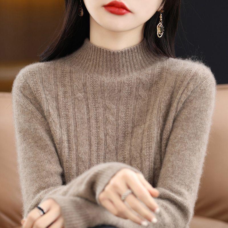 

Осенне-зимний полушерстяной свитер с высоким воротником, повседневный свитер с кручеными жареными нитками из теста, универсальный трикотаж с длинным рукавом XL хаки