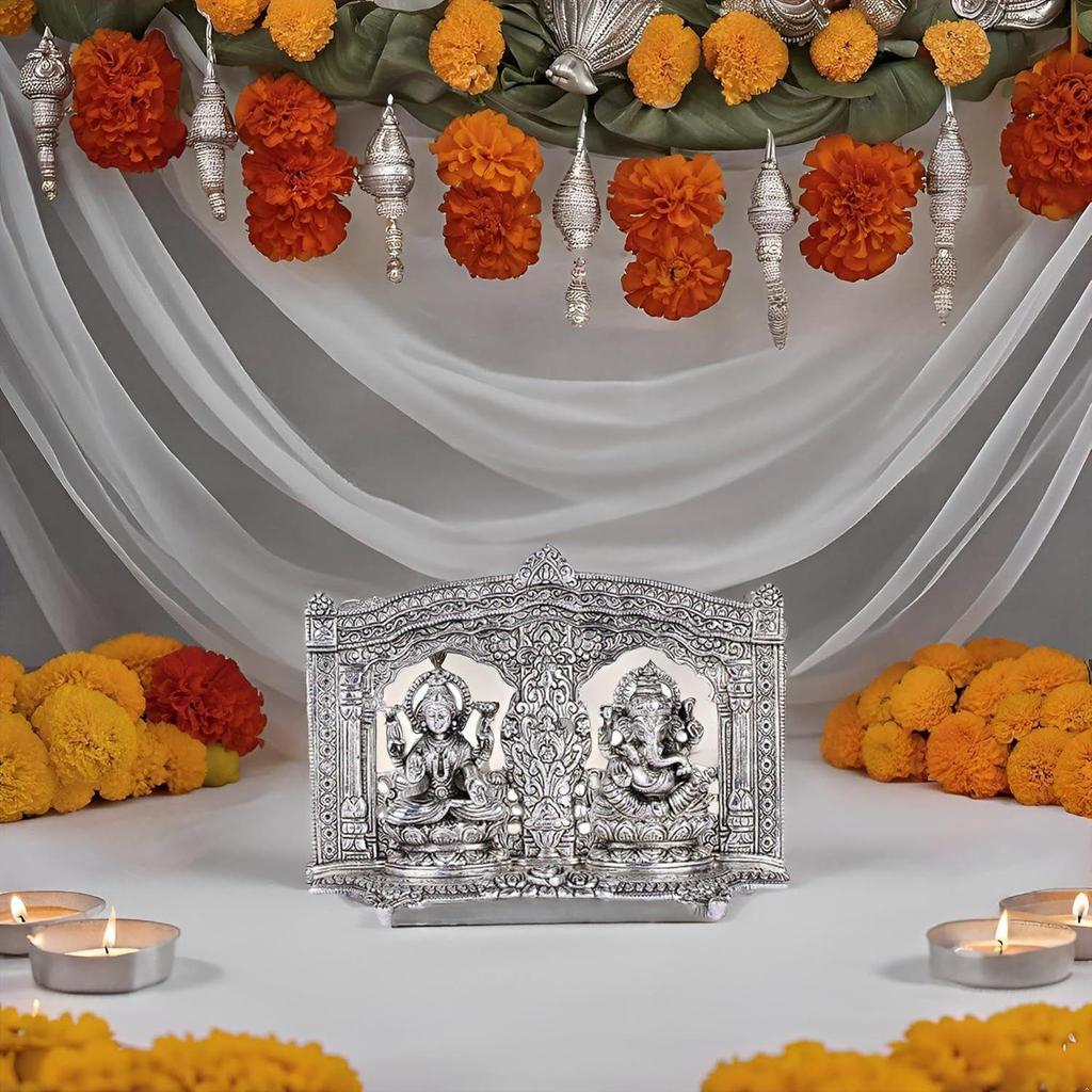 ®–Plated Laxmi Ganesh Idol- Gift for Diwali, Housewarming,Wedding- Home & Pooja Room Décor Silver
