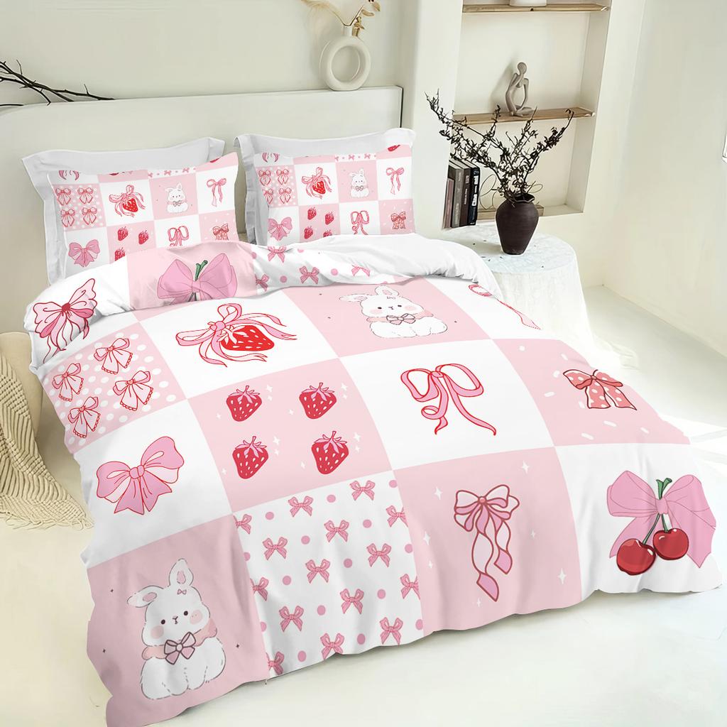 3pcs Pink Bow Pattern Bedding Set, 1*duvet Cover+2*pillowcase, Suitable for Girls and Women Bedroom, Birthday Gift