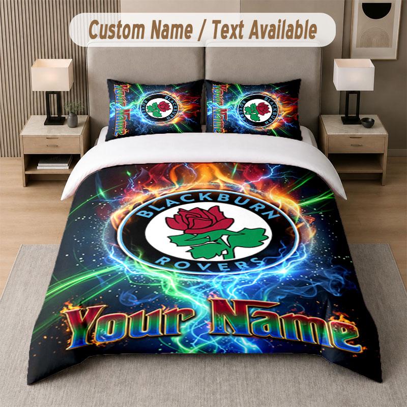 Custom Bedding Set Blackburn Rovers Football Pattern, Print Name Text 1 Duvet Cover Plus 2 Pillowcases Home Textile
